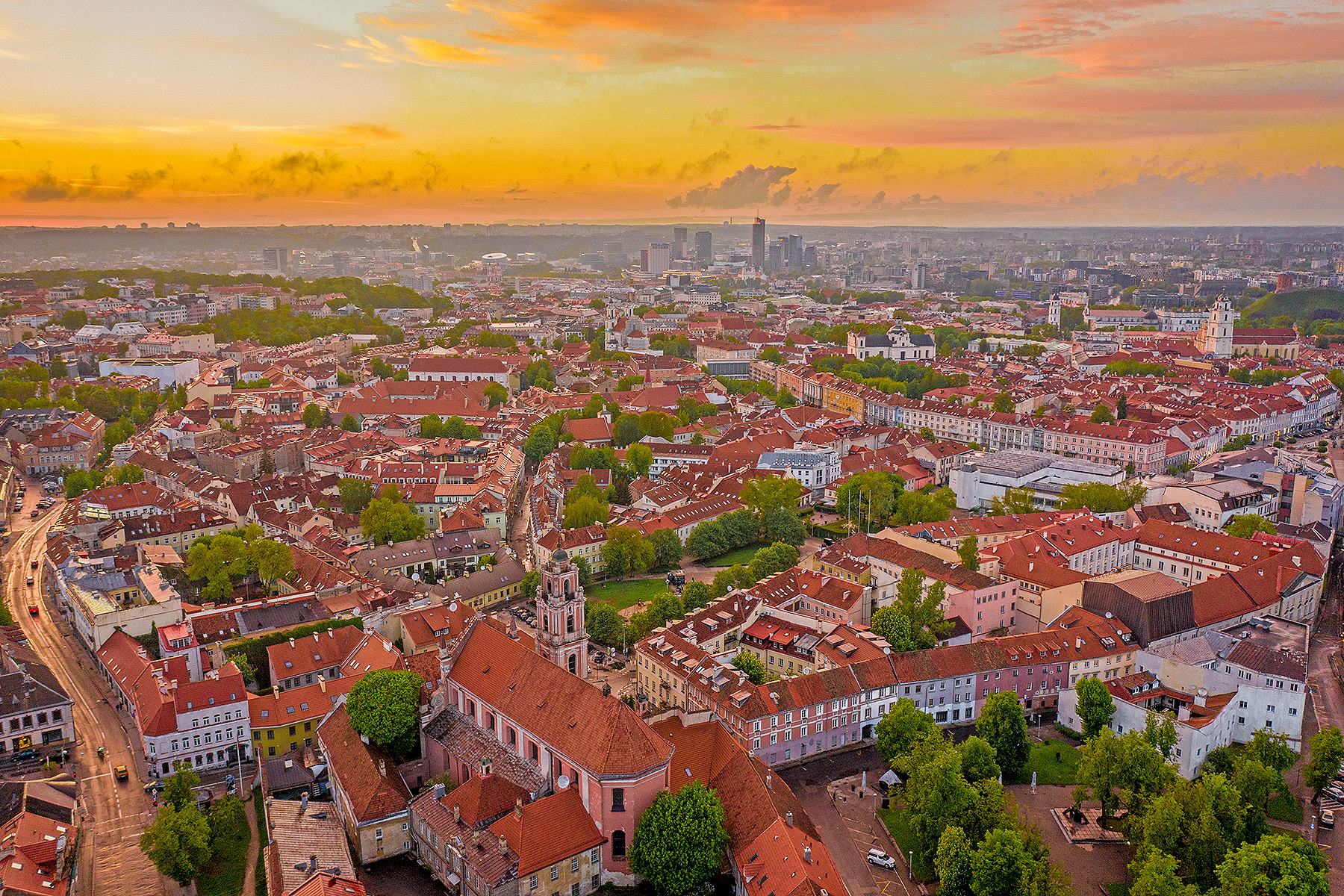 Vilnius Old Town from above at sunset